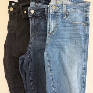 PAIGE Women’s Skinny Jeans Trio — Black, Dark Wash Blue, Light Wash Blue